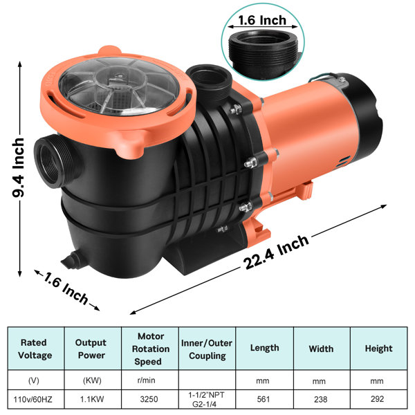 Arlmont & Co. 1.5 HP High Flow Dual Voltage Pool Pump with Strainer Basket Wayfair